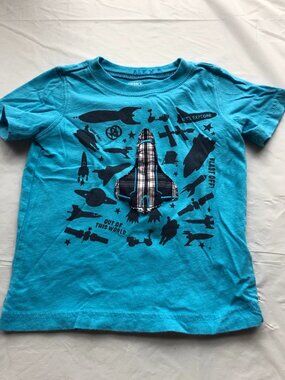 18-Months Carter's Turquoise Blue Short Sleeve Shirt with space shuttles